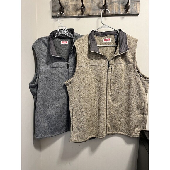 Wrangler Other - Lot of 2 Wrangler 2xl Tan Gray Fleece Full Zip Vest Polyester Outdoors Pockets